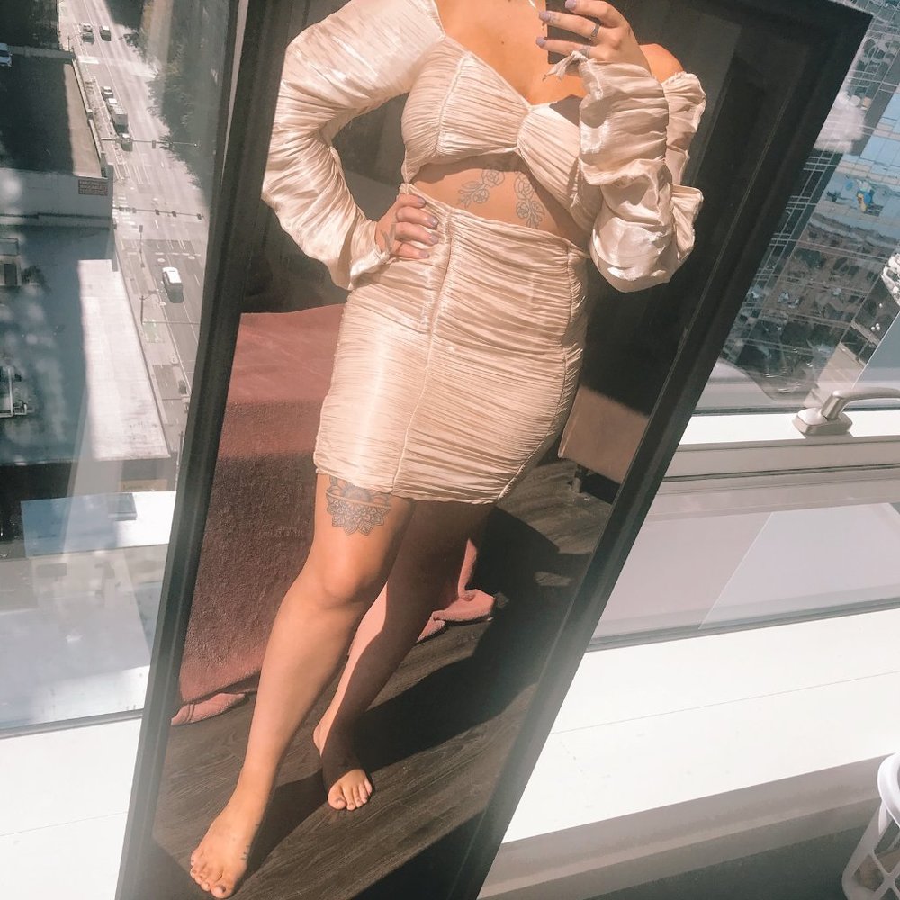 Shiny Tan Ruffle Dress